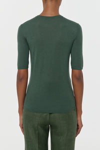 Chryse Knit T-Shirt in Olive Cashmere Silk
