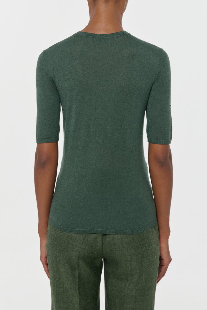 Chryse Knit T-Shirt in Olive Cashmere Silk