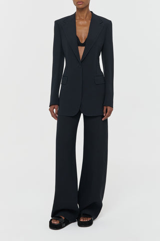 Black Silk Wool Designer Blazer Suit - Full Look On Model | Gabriela Hearst