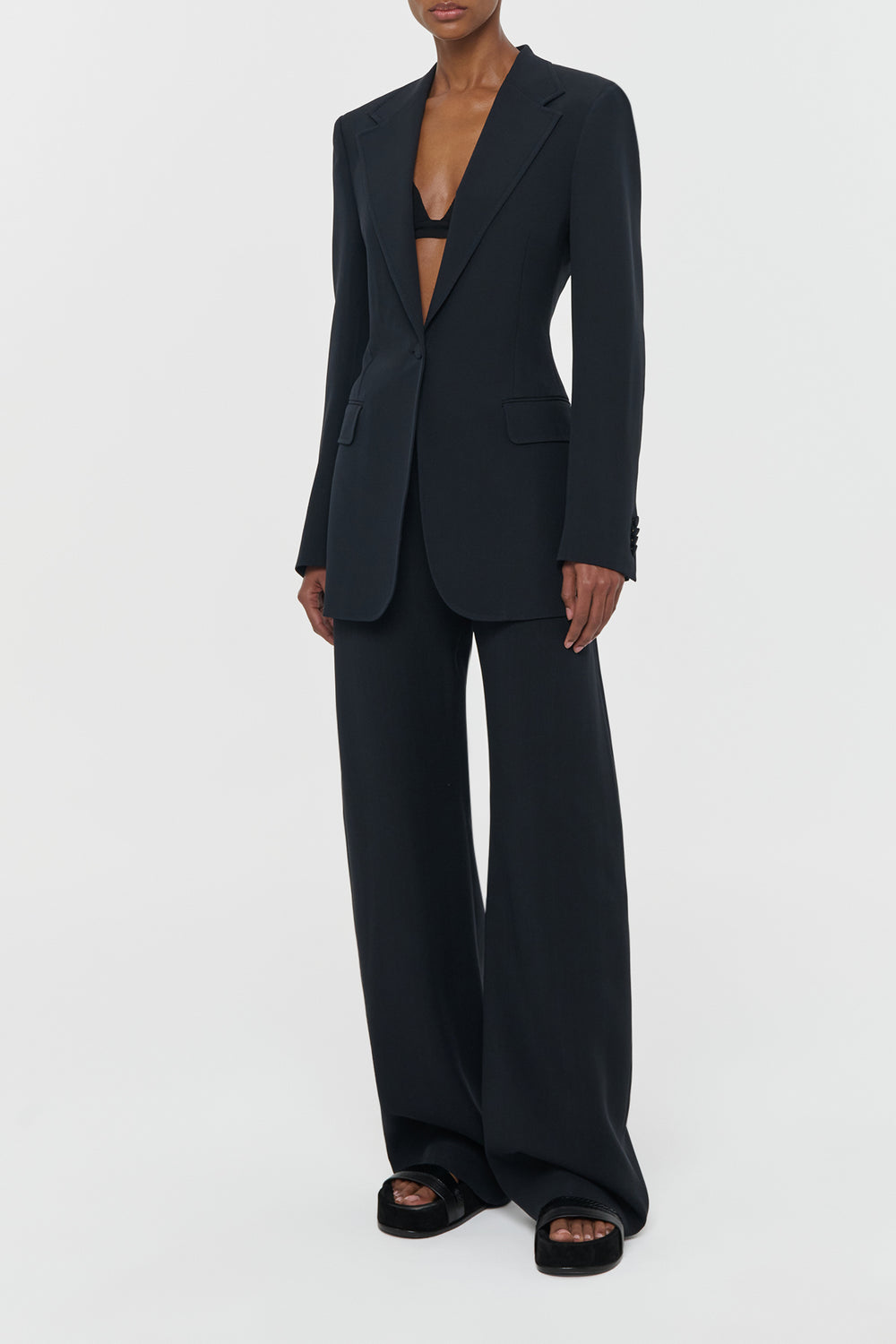 Merat Barrel-leg Pant in Black Silk Wool Cady