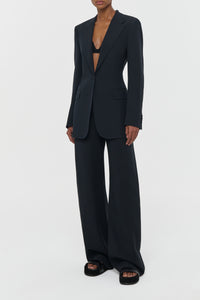 Merat Barrel-leg Pant in Black Silk Wool Cady