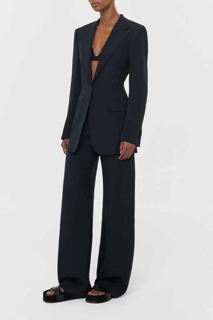 Orren Blazer in Black Silk Wool Cady