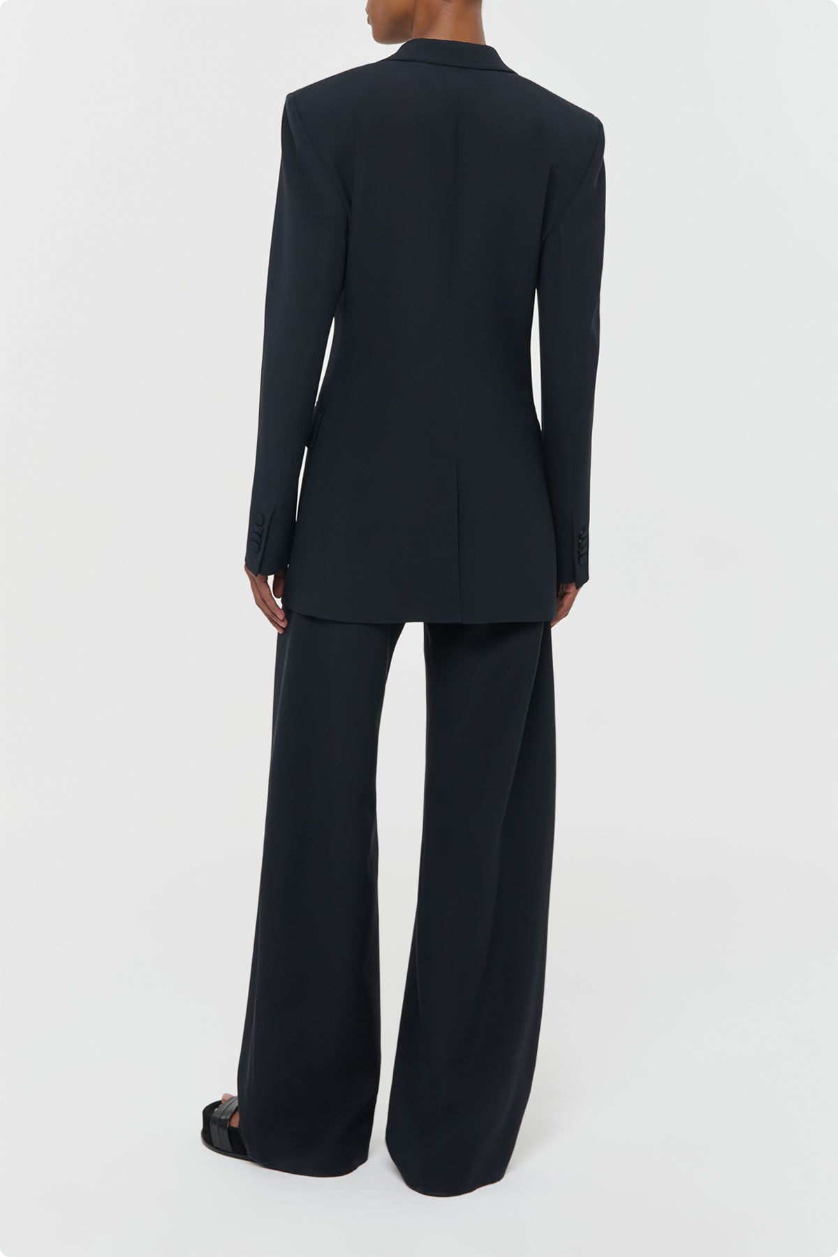 Merat Barrel-leg Pant in Black Silk Wool Cady