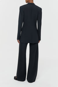 Merat Barrel-leg Pant in Black Silk Wool Cady