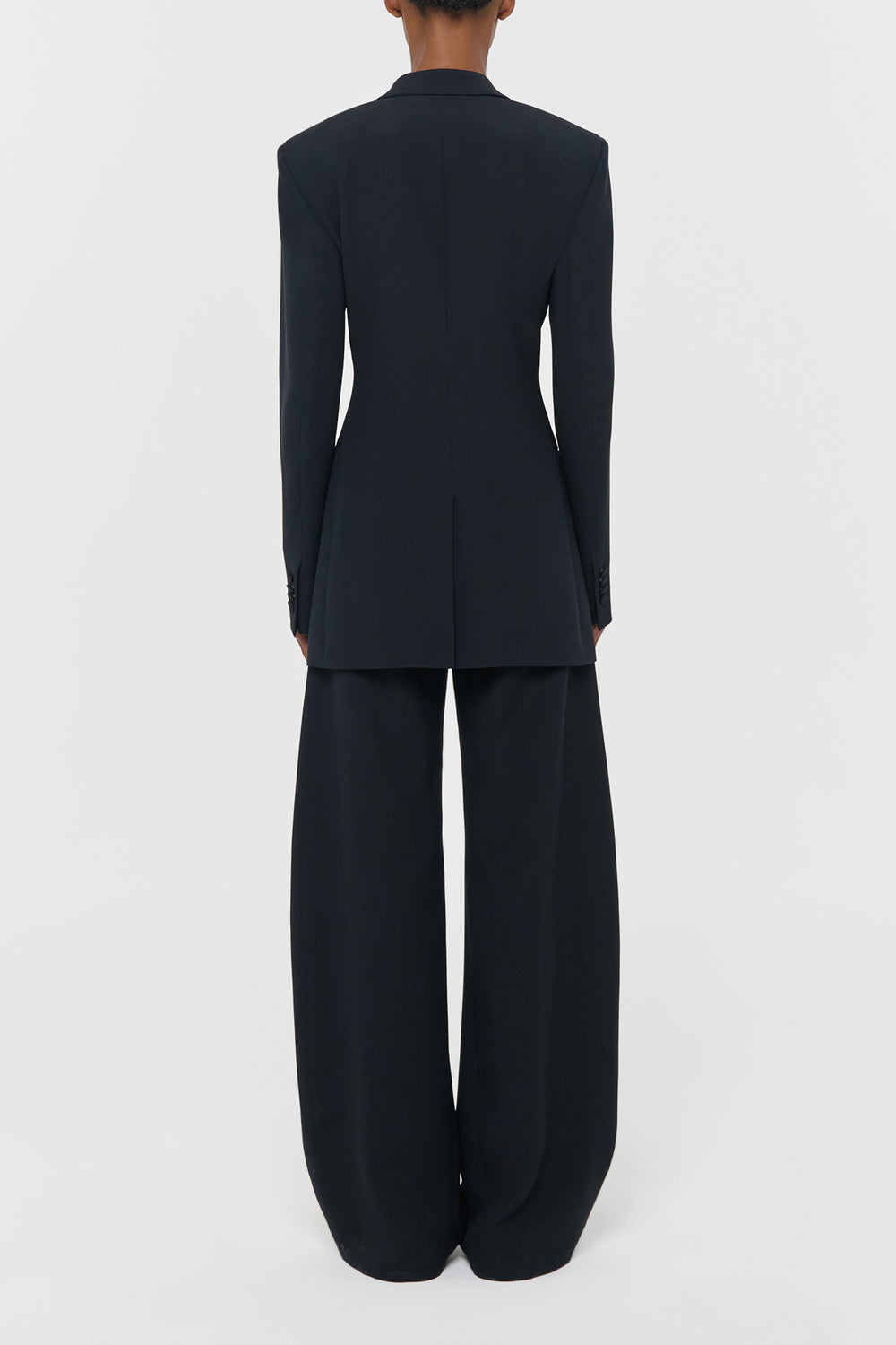 Merat Barrel-leg Pant in Black Silk Wool Cady