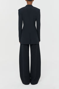 Merat Barrel-leg Pant in Black Silk Wool Cady