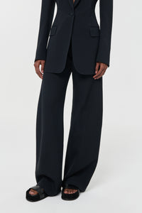 Merat Barrel-leg Pant in Black Silk Wool Cady