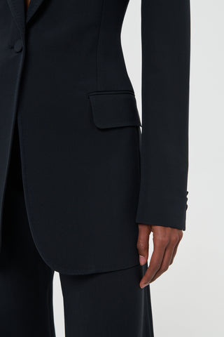 Black Silk Wool Blazer - Pocket Detail and Notch Lapel Close Up | Gabriela Hearst