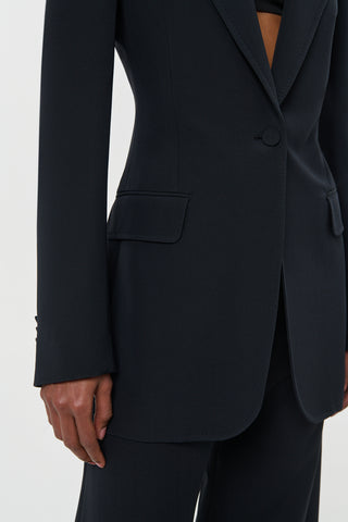Black Silk Wool Orren Blazer - Side Detail Single Button Closure | Gabriela Hearst