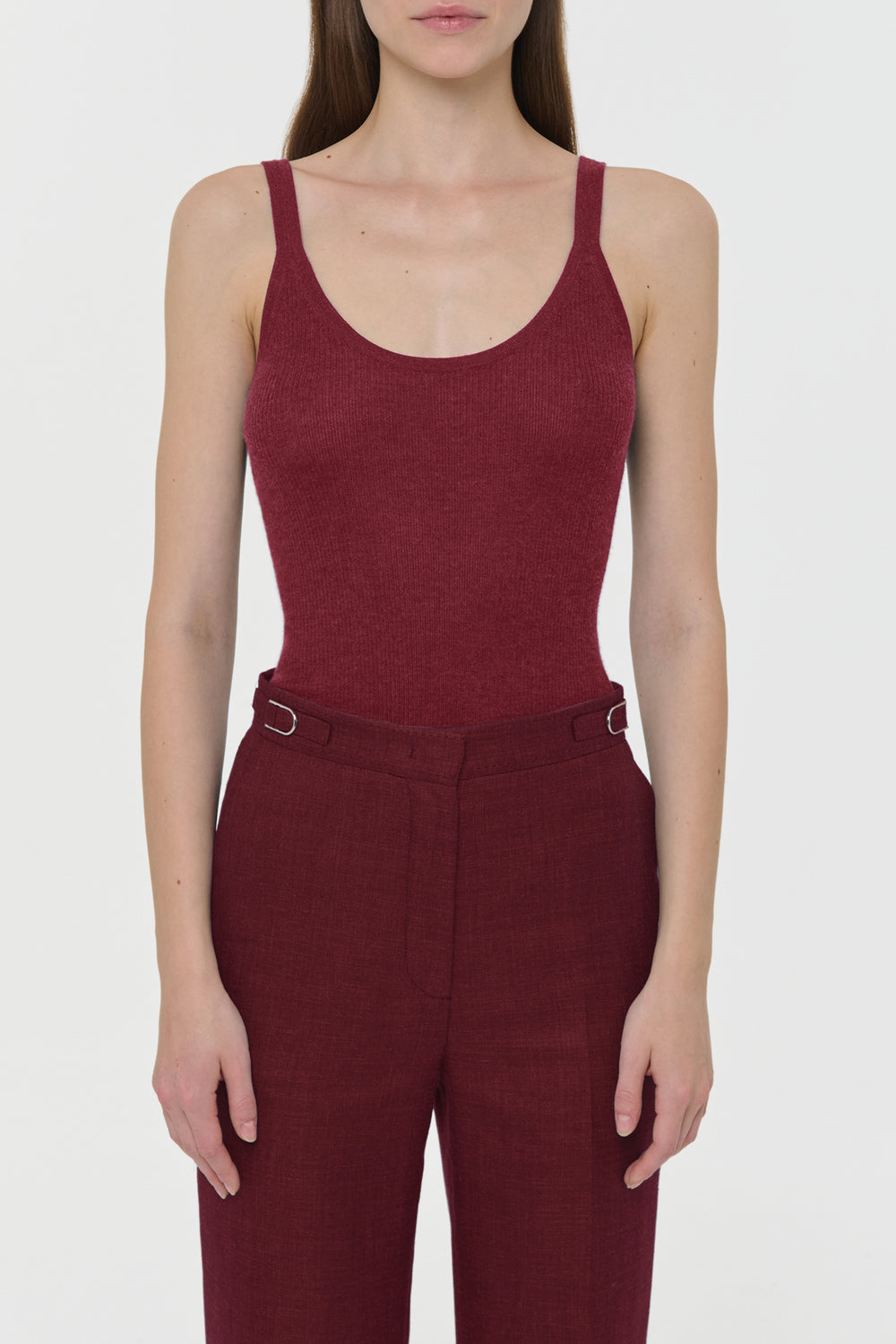 Cinxia Knit Tank Top in Bordeaux Cashmere Silk with Hemp