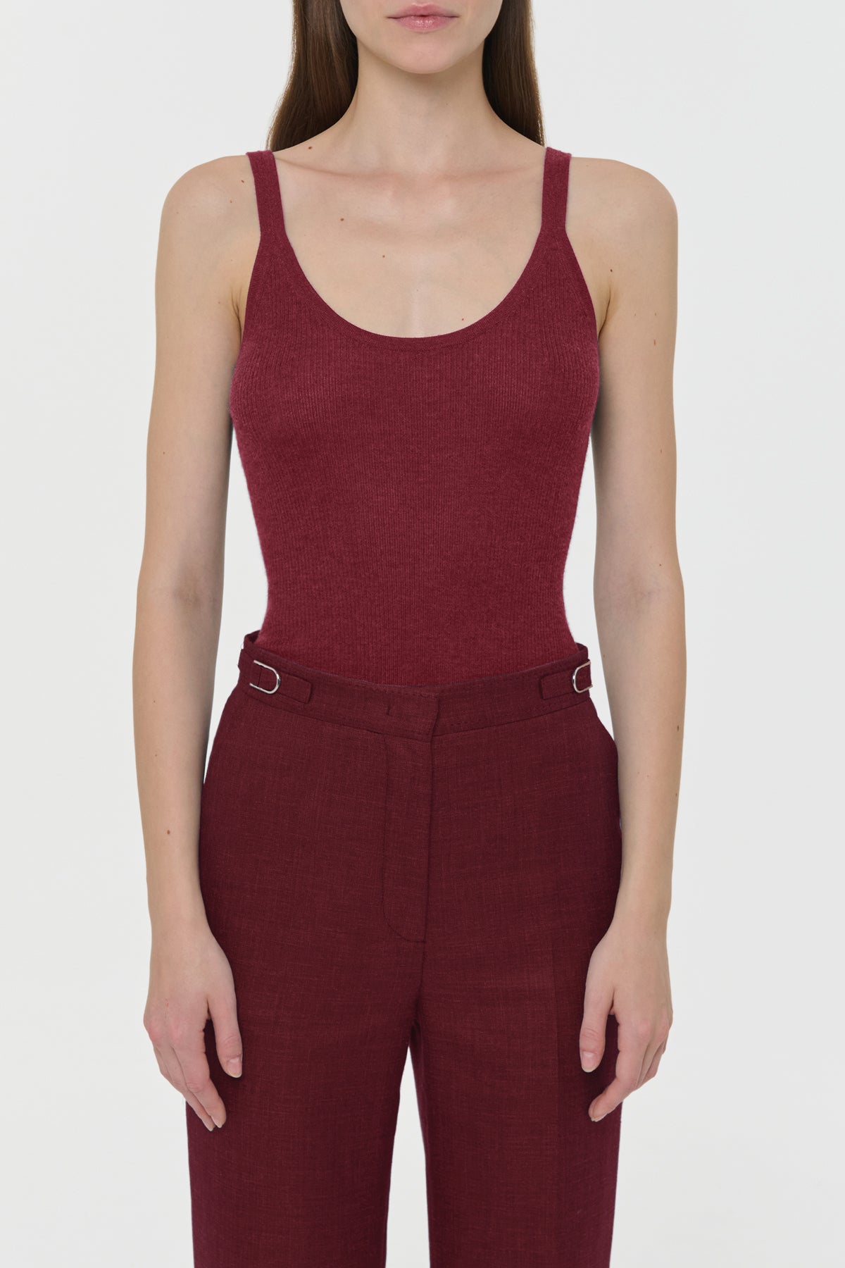 Cinxia Knit Tank Top in Bordeaux Cashmere Silk with Hemp