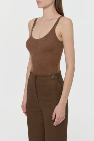 Cinxia Knit Tank Top in Chestnut Cahmere Silk with Hemp