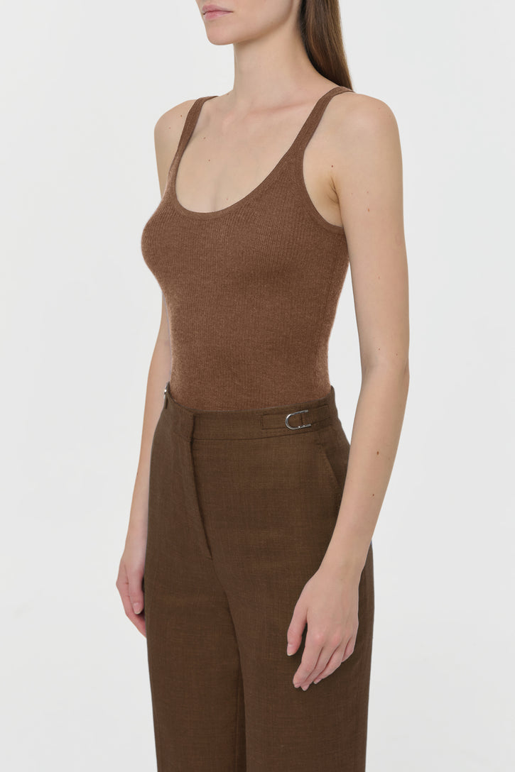 Cinxia Knit Tank Top in Chestnut Cahmere Silk with Hemp