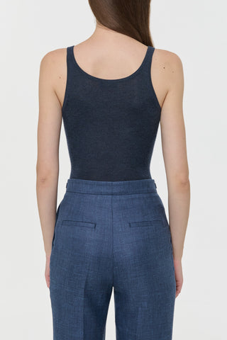 Denim Cashmere Silk Cinxia Tank Top - Back View On Model | Gabriela Hearst