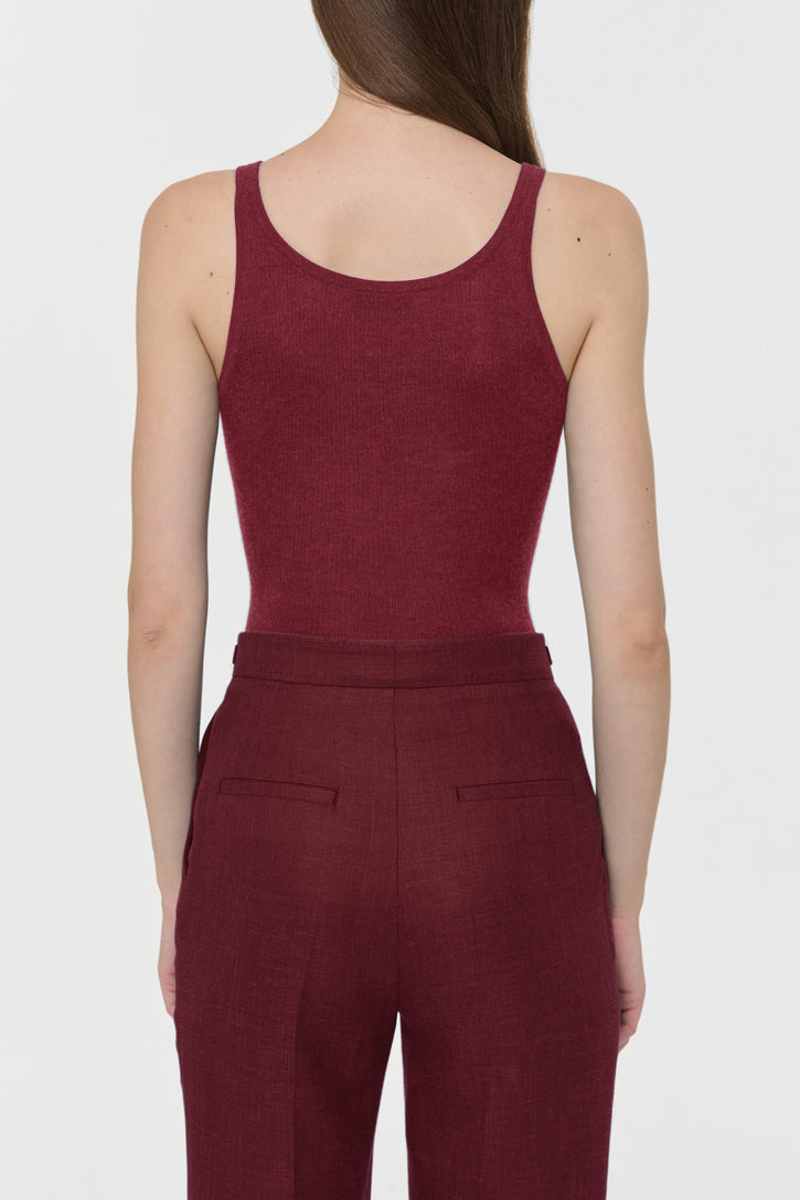 Cinxia Knit Tank Top in Bordeaux Cashmere Silk with Hemp