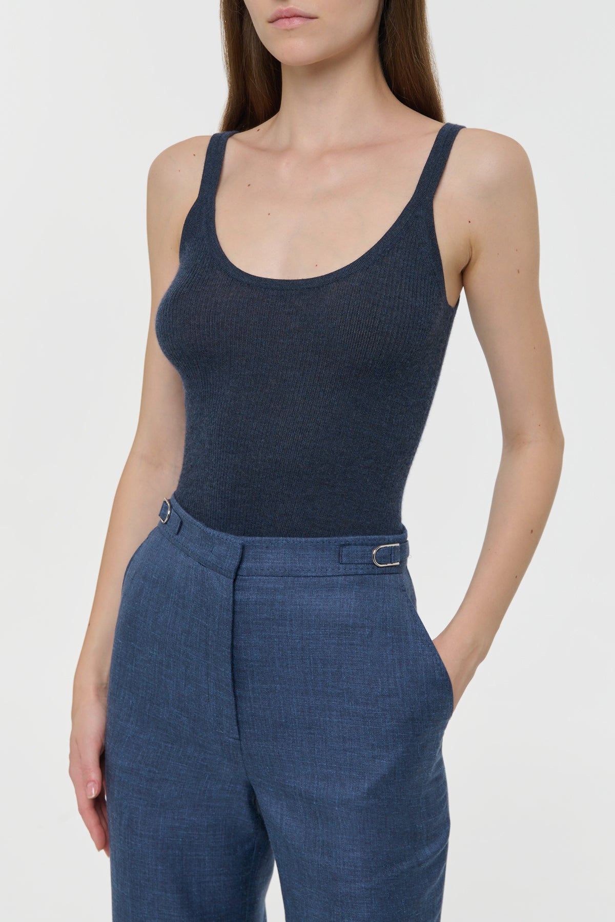Cinxia Knit Tank Top in Denim Cashmere Silk