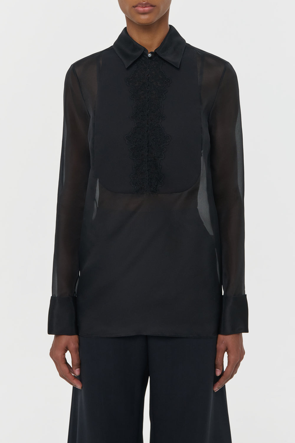 Oriana Lace Blouse in Black Silk Organza