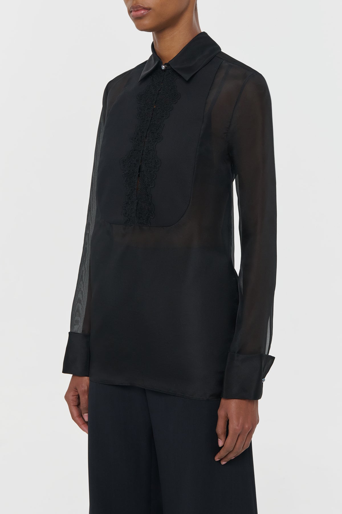 Oriana Lace Blouse in Black Silk Organza