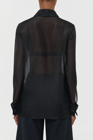 Black Silk Organza Oriana Blouse - On Model Back View | Gabriela Hearst