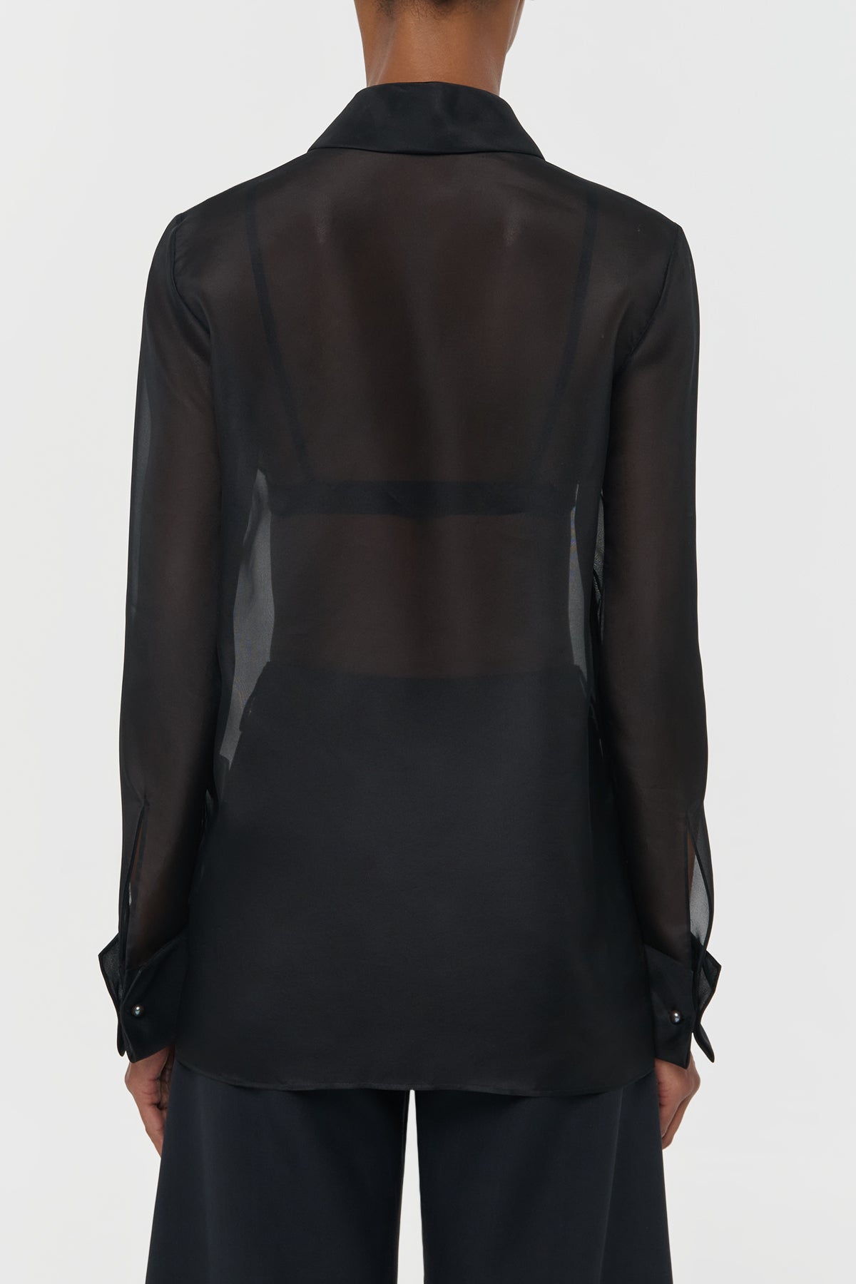 Oriana Lace Blouse in Black Silk Organza