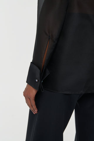Black Silk Organza Button Cuff Detail on Oriana Blouse | Gabriela Hearst