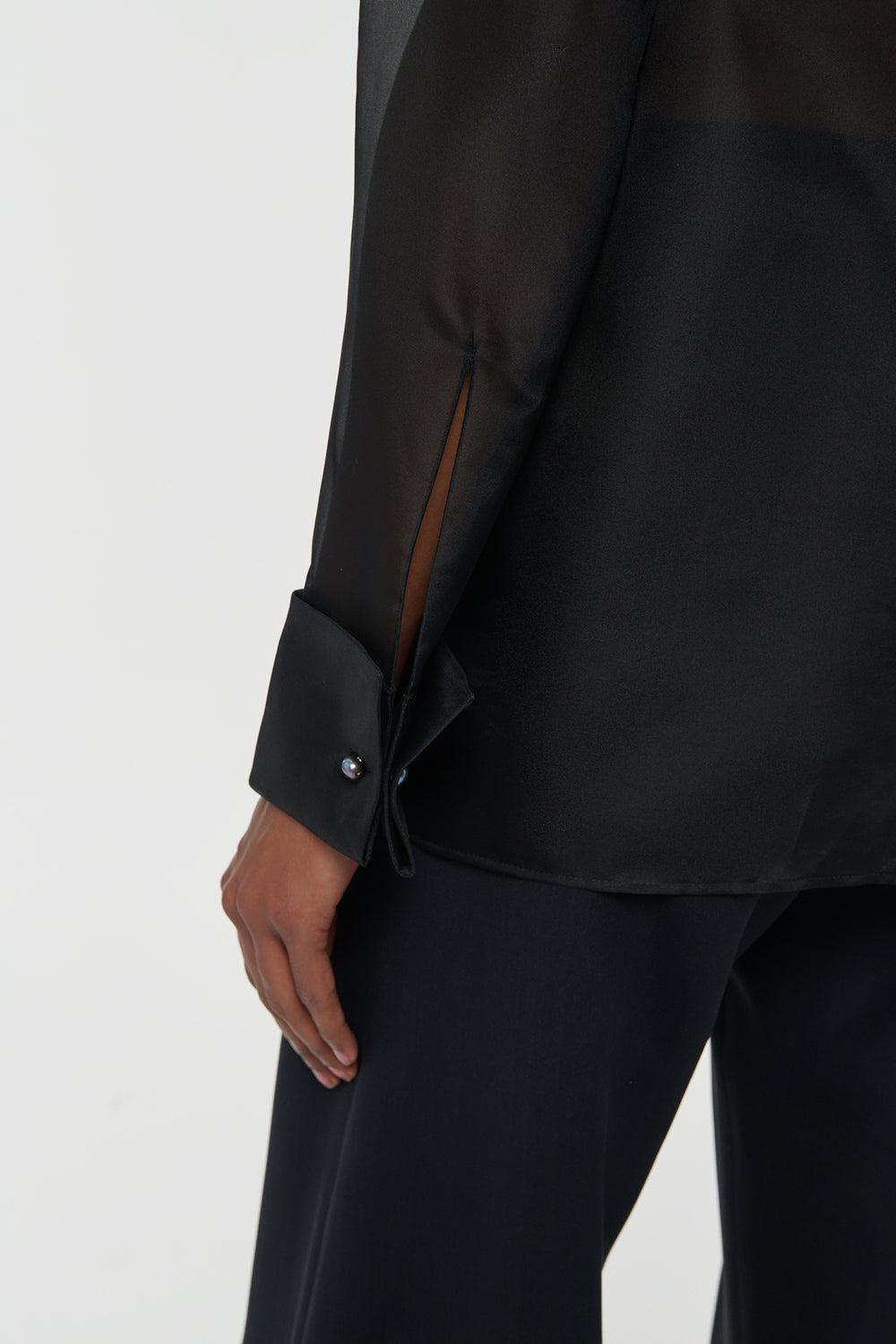 Oriana Lace Blouse in Black Silk Organza