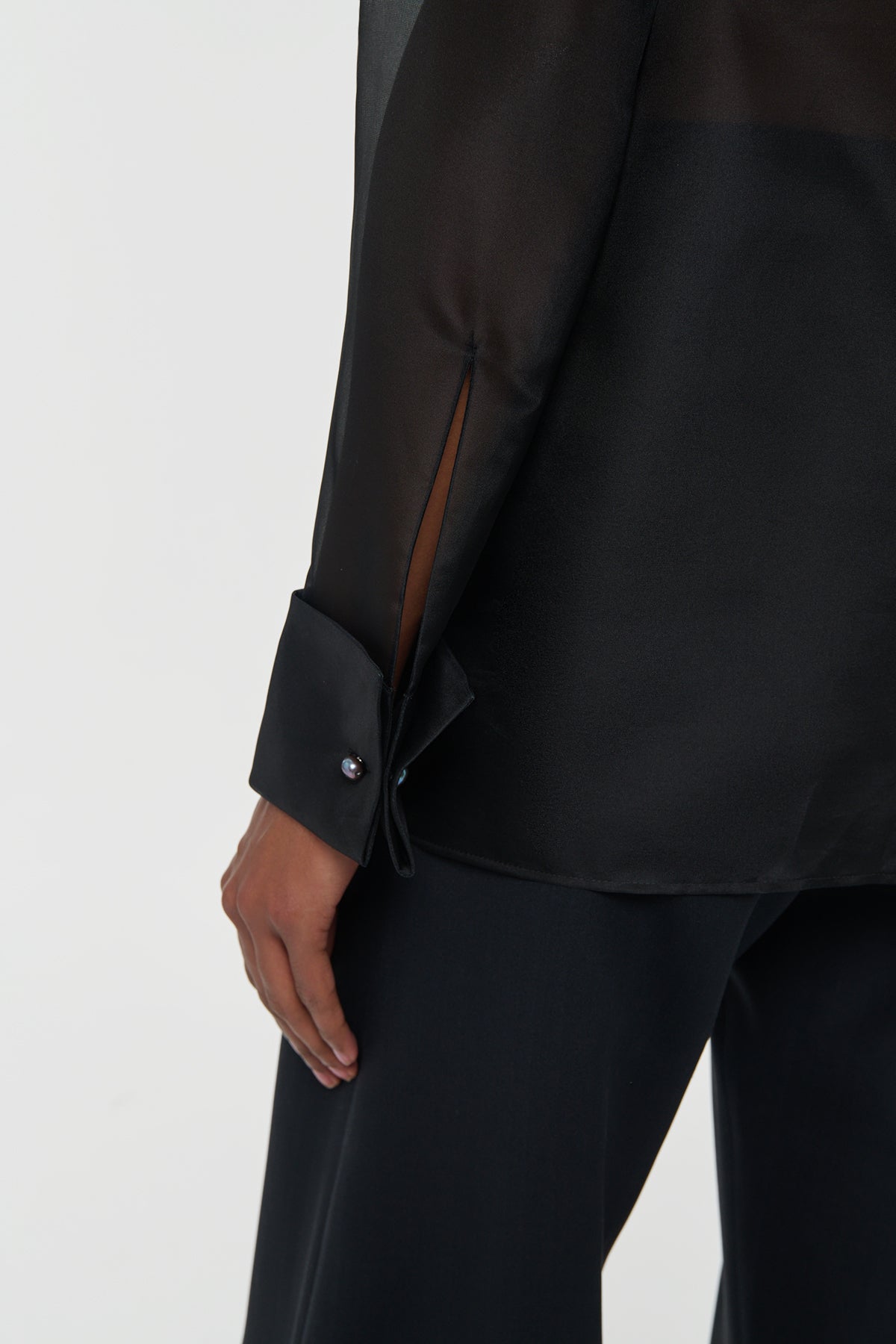 Oriana Lace Blouse in Black Silk Organza