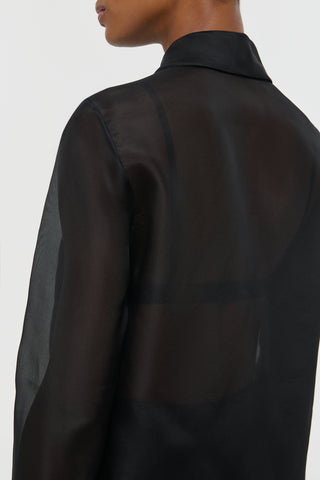 Black Silk Organza Oriana Blouse - Back Detail View | Gabriela Hearst