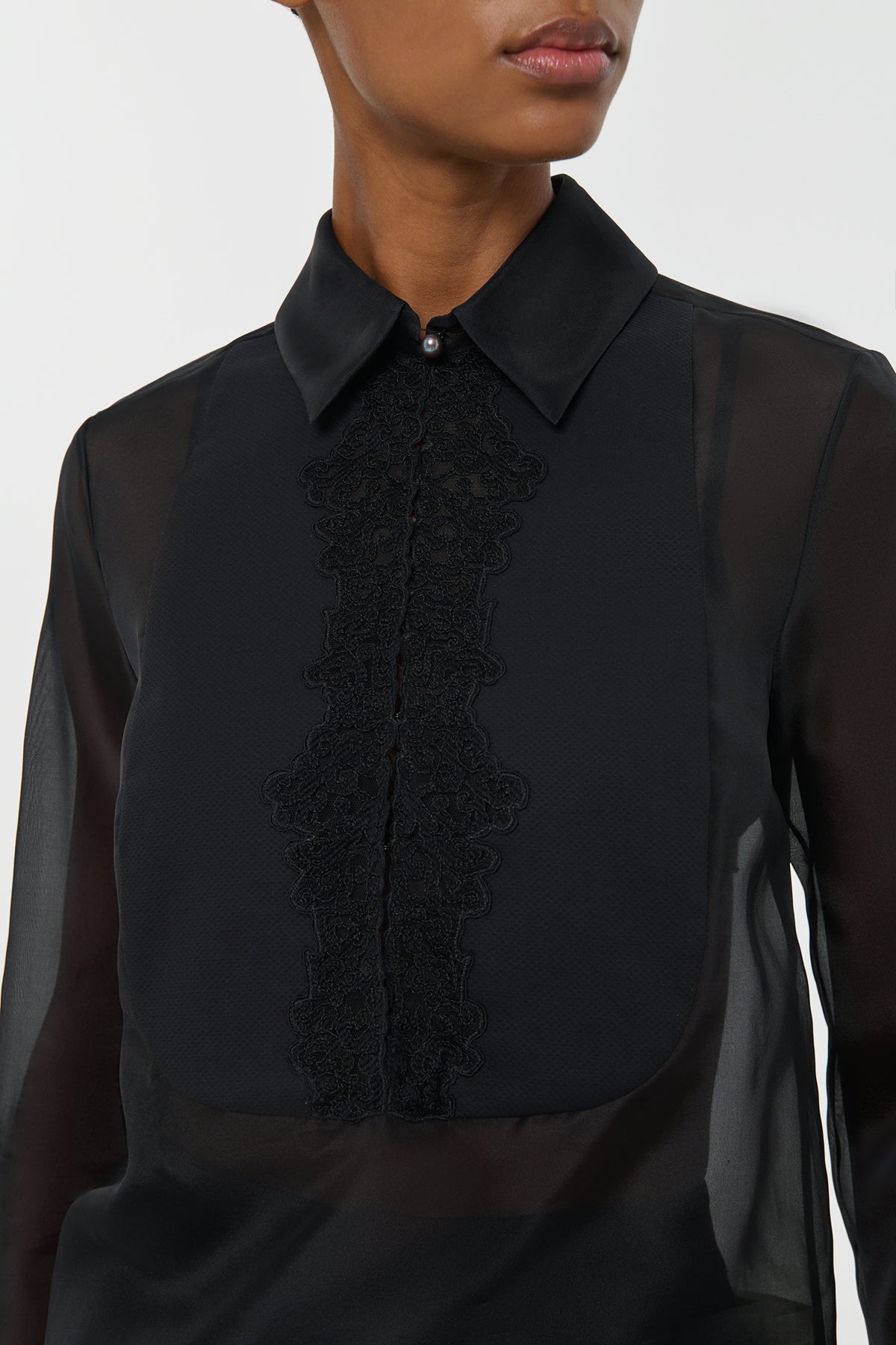 Oriana Lace Blouse in Black Silk Organza