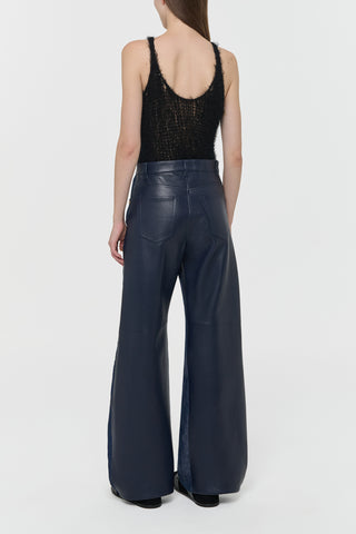 Navy Textured Leather Lucian Jeans - Back View | Gabriela Hearst