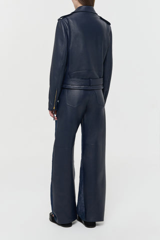 Navy Deerskin Biker Jacket - Back View | Gabriela Hearst