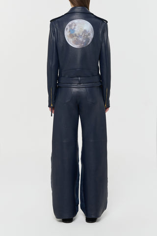 Dark Navy Deerskin Jacket with La Lune XVIII Moon Print - Back Detail | Gabriela Hearst
