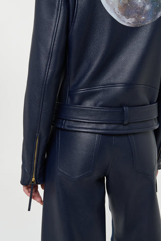 Anton Moon Biker Jacket in Dark Navy Textured Leather
