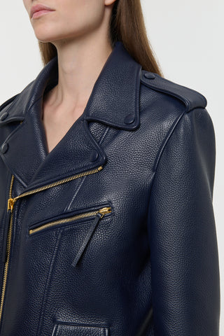 Navy Leather Jacket - Collar Detail | Gabriela Hearst