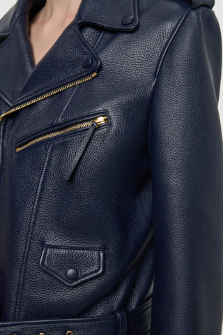 Anton Moon Biker Jacket in Dark Navy Textured Leather