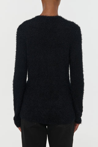 Neoma Knit V-Neck Sweater in Black Silk Cashmere