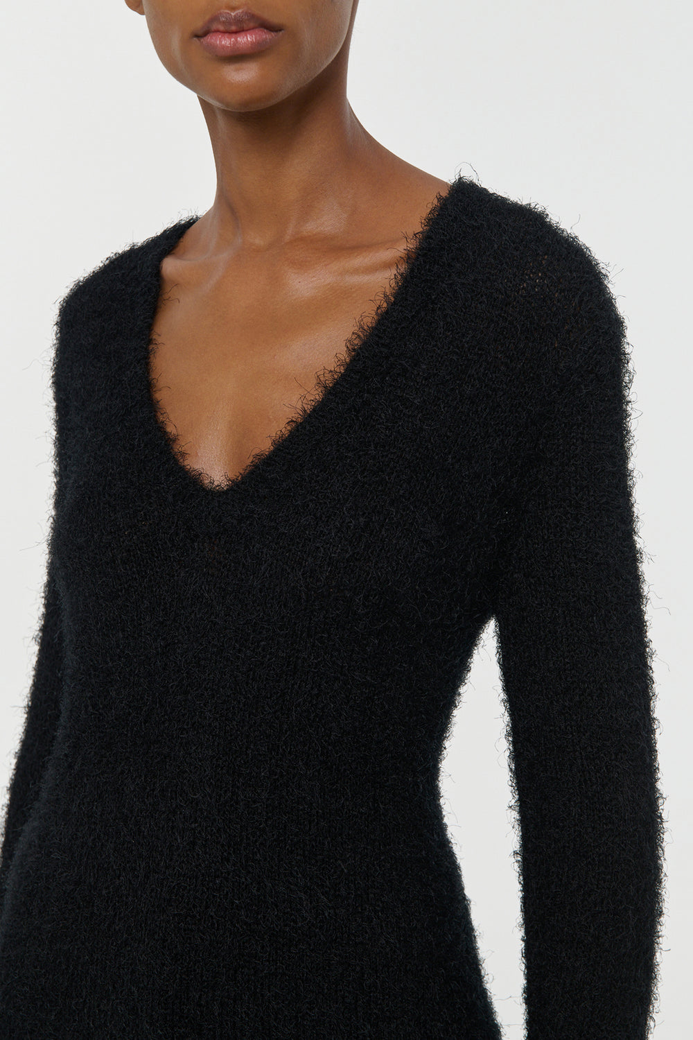 Neoma Knit V-Neck Sweater in Black Silk Cashmere