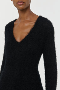 Neoma Knit V-Neck Sweater in Black Silk Cashmere