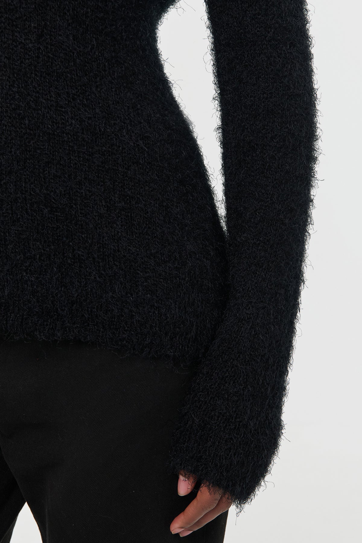 Neoma Knit V-Neck Sweater in Black Silk Cashmere