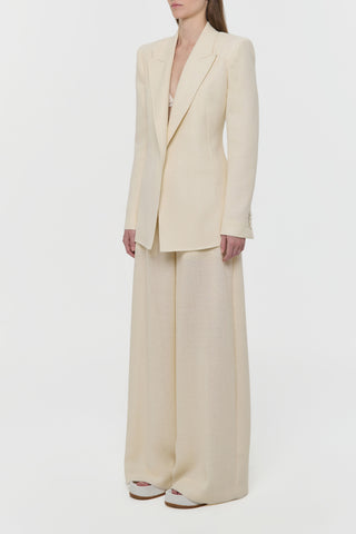 Ivory Alpaca Wool Gelos Wide-leg Pants - Side View On Model | Gabriela Hearst