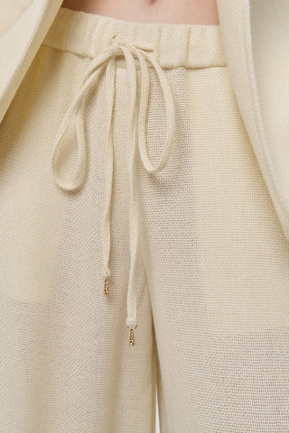 Ivory Alpaca Wool Gelos Pants Drawstring Detail - Close-up | Gabriela Hearst