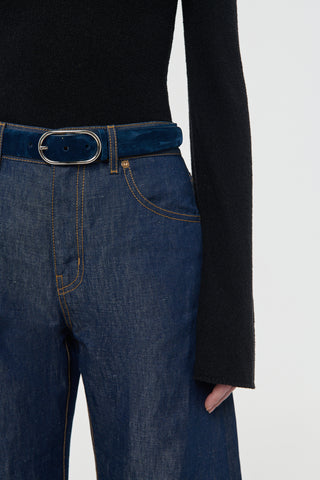 Link Buckle Belt in Navy Suede