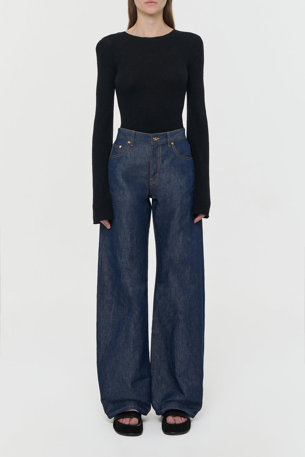 Amoret Barrel-leg Jean in Indigo Blue Recycled Cotton Linen Denim