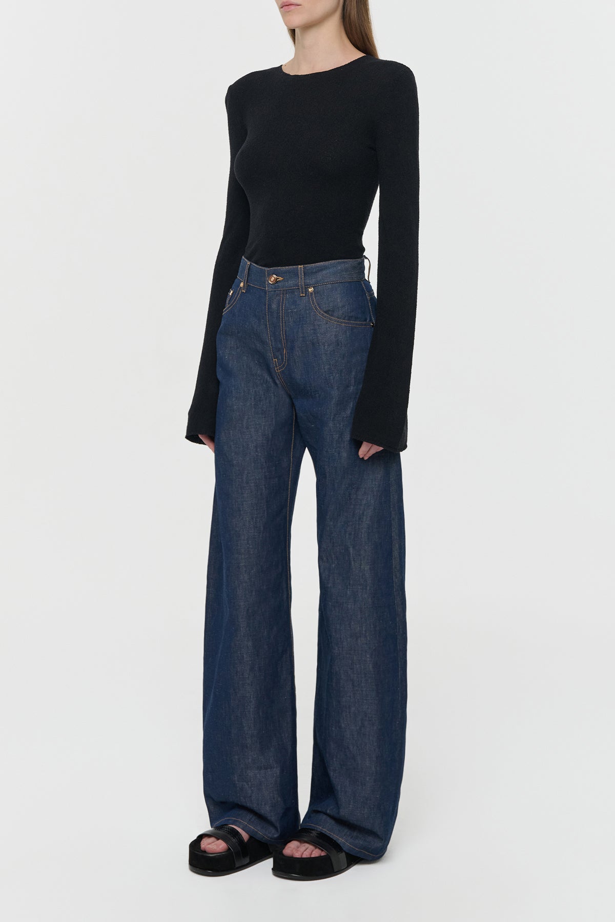 Amoret Barrel-leg Jean in Indigo Blue Recycled Cotton Linen Denim