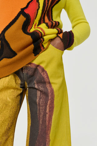 Earth Multi Printed Denim Waistband - Hardware Detail Close Up | Gabriela Hearst