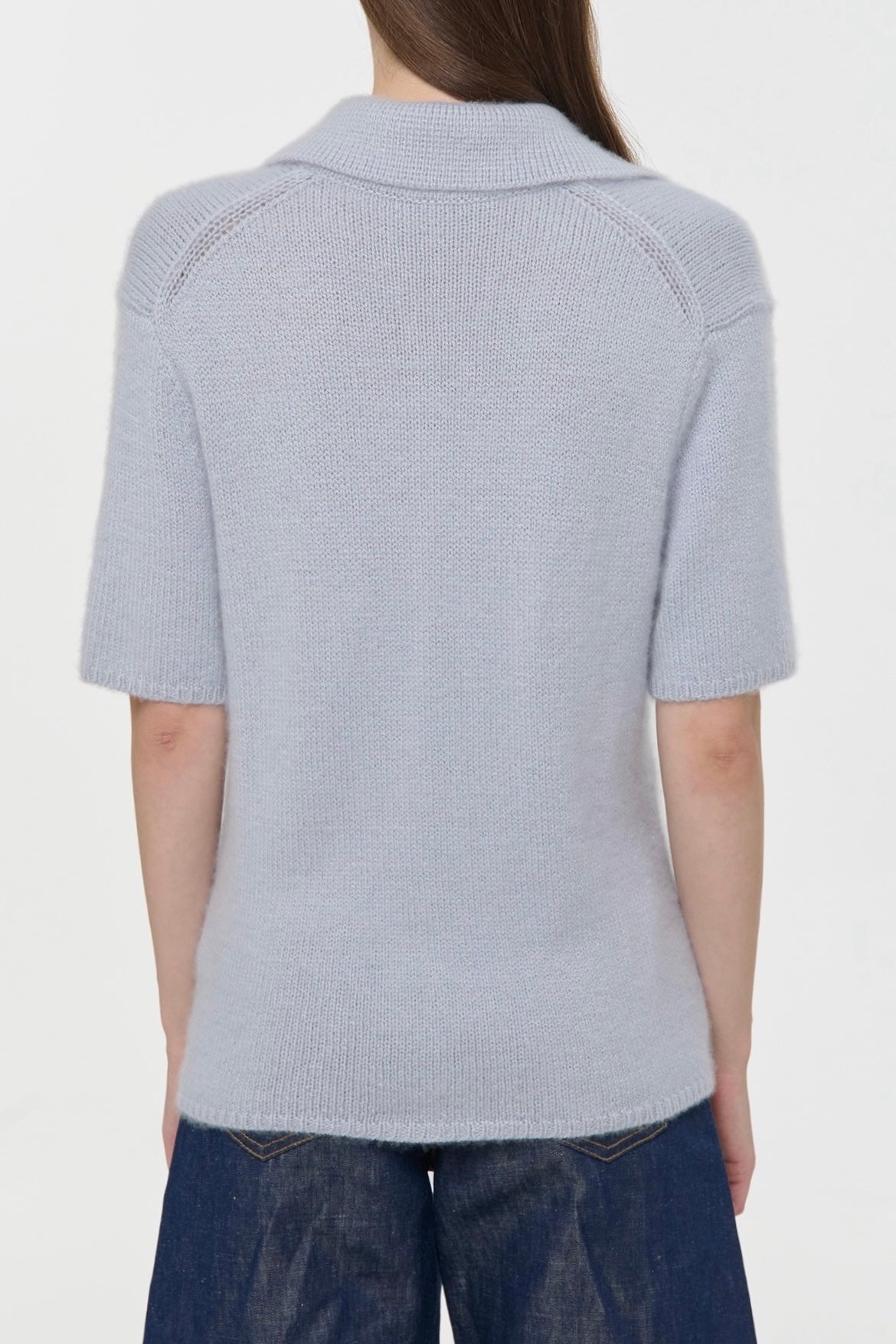 Sohan Knit Short Sleeve Polo in Light Blue Cashmere