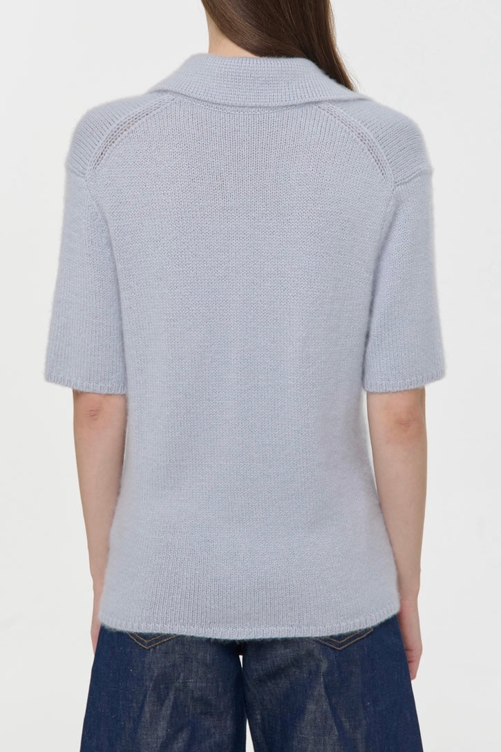 Sohan Knit Short Sleeve Polo in Light Blue Cashmere