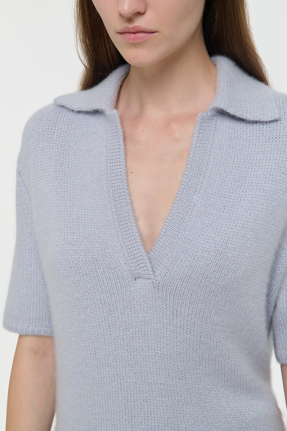Sohan Knit Short Sleeve Polo in Light Blue Cashmere