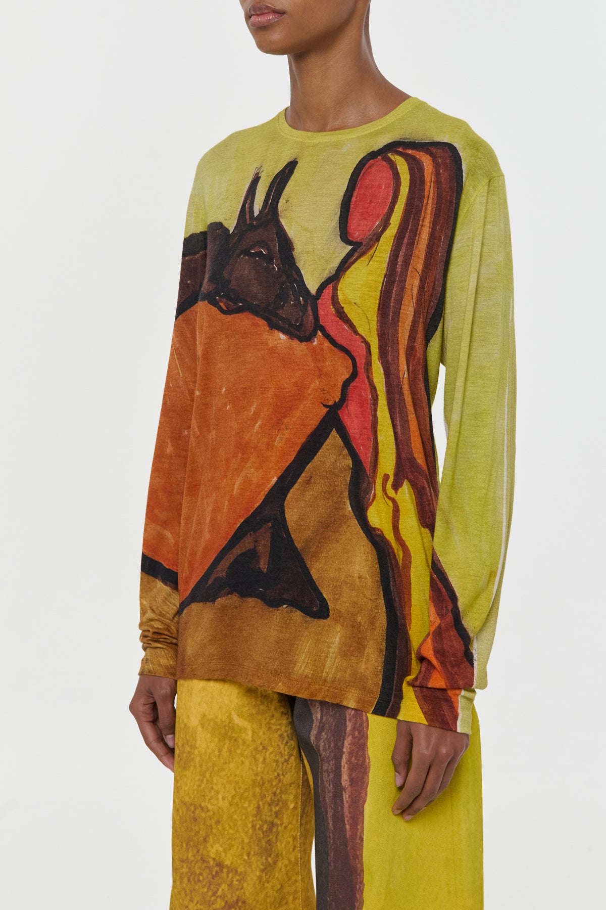 Isaro Long Sleeve T-shirt in Earth Multi Printed Cashmere Jersey