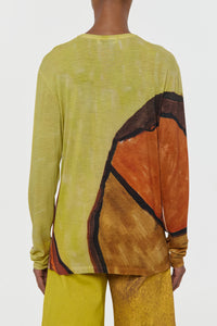Isaro Long Sleeve T-shirt in Earth Multi Printed Cashmere Jersey